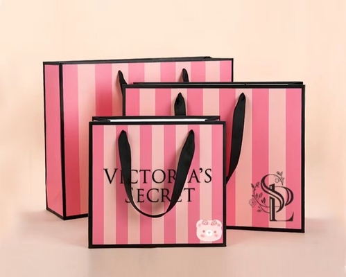 Розовые Striped бумажные мешки Pantone CMYK косметические для подарков возвращения